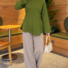 Striped Cross-Over Knit Tunic with Drawstring Khaki - Imagen 2