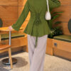 Striped Cross-Over Knit Tunic with Drawstring Khaki - Imagen 3