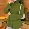 Striped Cross-Over Knit Tunic with Drawstring Khaki - Imagen 4