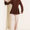 ⁦Striped Cross-Over Knit Tunic with Drawstring Brown⁩ - الصورة ⁦2⁩