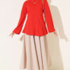 Striped Cross-Over Knit Tunic with Drawstring Red - الصورة 2