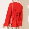 Striped Cross-Over Knit Tunic with Drawstring Red - الصورة 3