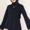 Striped Cross-Over Knit Tunic with Drawstring Navy Blue