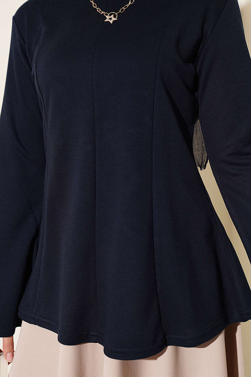 Striped Cross-Over Knit Tunic with Drawstring Navy Blue - الصورة 4