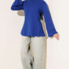 ⁦Striped Cross-Over Knit Tunic with Drawstring Blue⁩ - الصورة ⁦2⁩