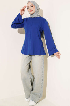 Alternative view of Striped Cross-Over Knit Tunic with Drawstring Blue
