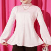 Striped Cross-Over Knit Tunic with Drawstring Pink