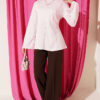 Striped Cross-Over Knit Tunic with Drawstring Pink - Afbeelding 2