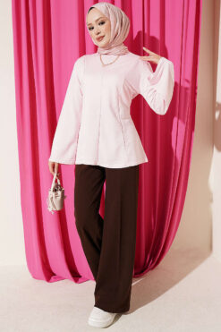 Alternative view of Striped Cross-Over Knit Tunic with Drawstring Pink