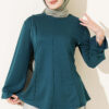 Striped Cross-Over Knit Tunic with Drawstring Petrol Green