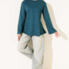Striped Cross-Over Knit Tunic with Drawstring Petrol Green – Image 2