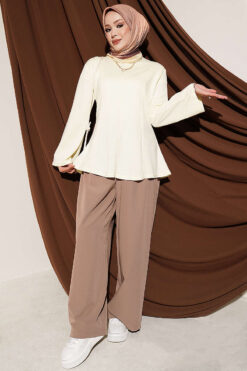 Alternative view of Striped Cross-Over Knit Tunic with Drawstring Yellow