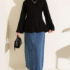 Striped Cross-Over Knit Tunic with Drawstring Black - immagine 2