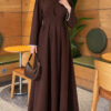 Embroidered Lace Detail Dress Brown - الصورة 3