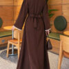 Embroidered Lace Detail Dress Brown - الصورة 4