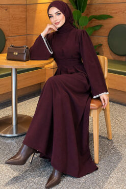 Embroidered Lace Detail Dress Plum