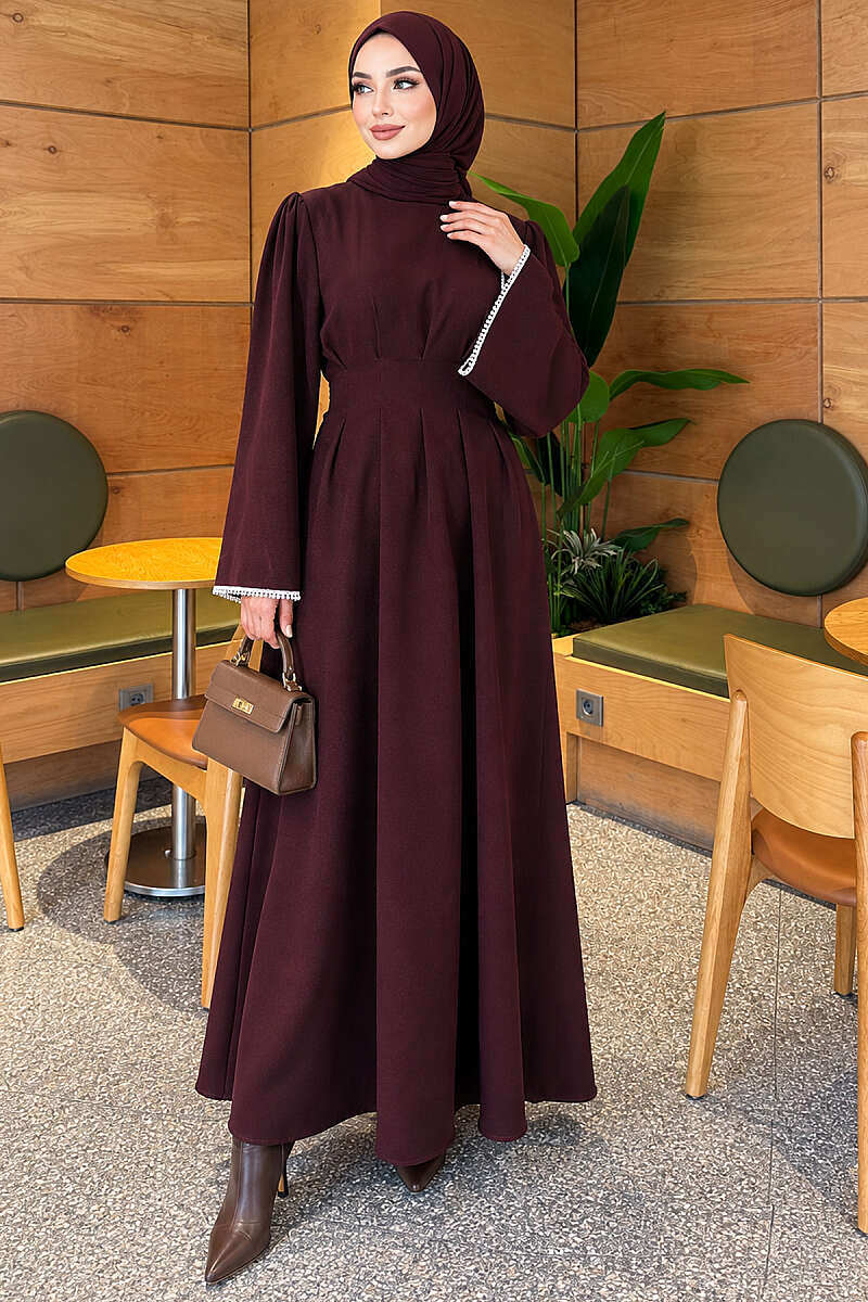 Embroidered Lace Detail Dress Plum - Image 3