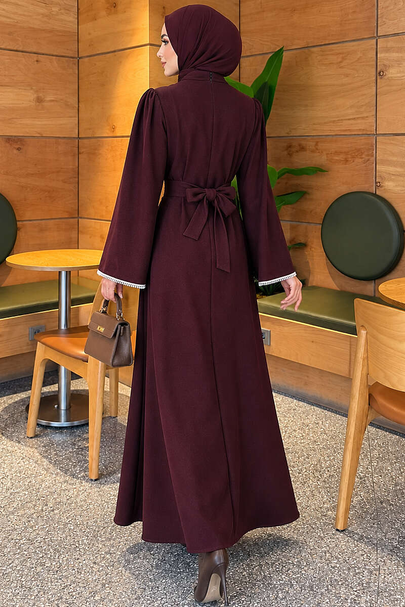 Embroidered Lace Detail Dress Plum - Image 4