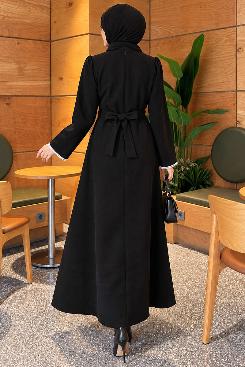 Embroidered Lace Detail Dress Black - Image 4