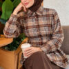 Checkered Pattern French Terry Shirt Beige