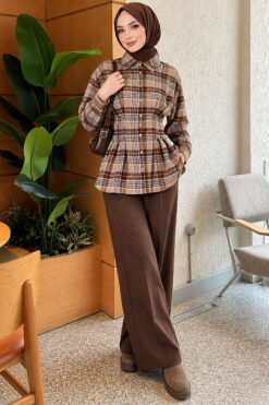 Alternative view of Checkered Pattern French Terry Shirt Beige