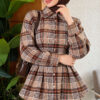 Checkered Pattern French Terry Shirt Beige – Image 3