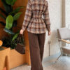 Checkered Pattern French Terry Shirt Beige – Image 4