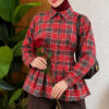 Checkered Pattern French Terry Shirt Red