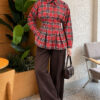 Checkered Pattern French Terry Shirt Red - immagine 2