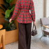 Checkered Pattern French Terry Shirt Red - immagine 4