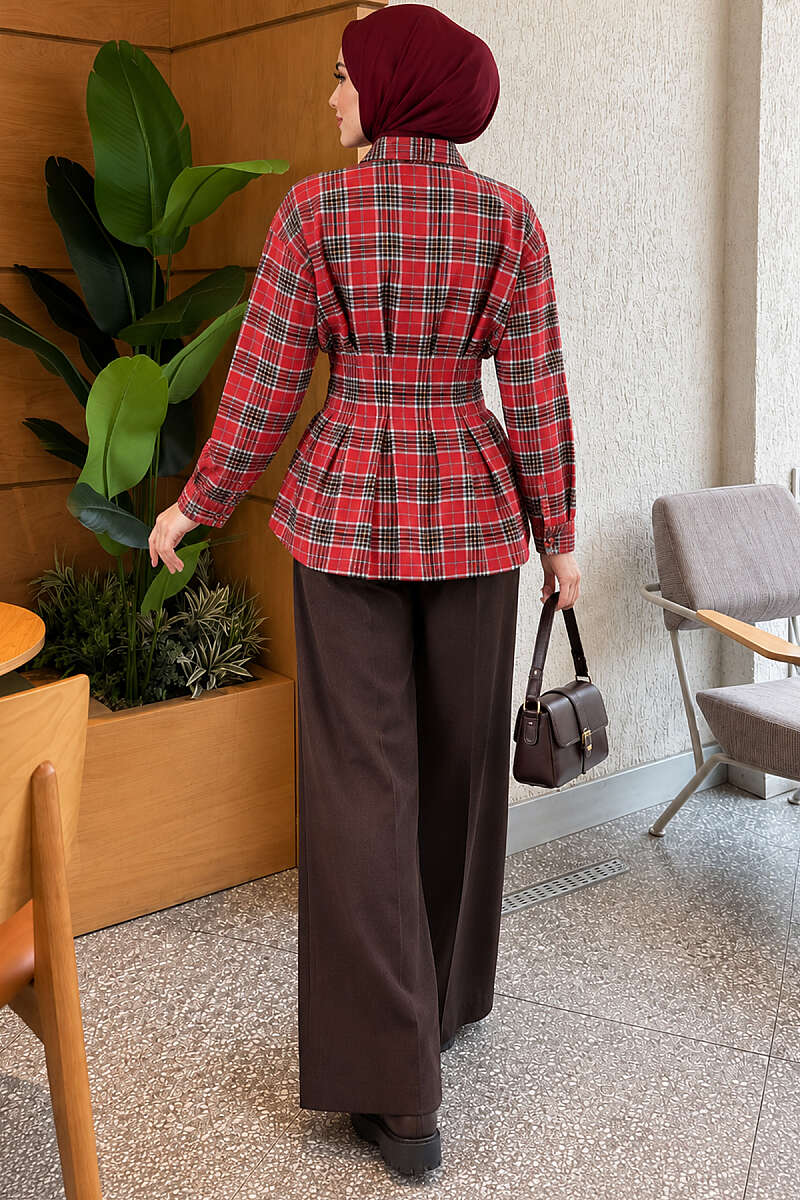 Checkered Pattern French Terry Shirt Red - immagine 4