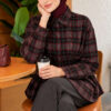 Checkered Pattern French Terry Shirt Black