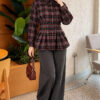 Checkered Pattern French Terry Shirt Black - immagine 2