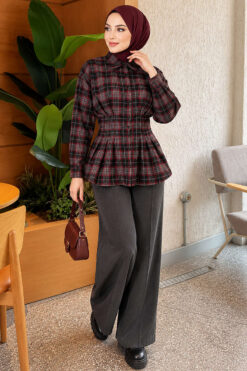 Alternative view of Checkered Pattern French Terry Shirt Black