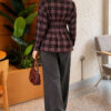 Checkered Pattern French Terry Shirt Black - immagine 4