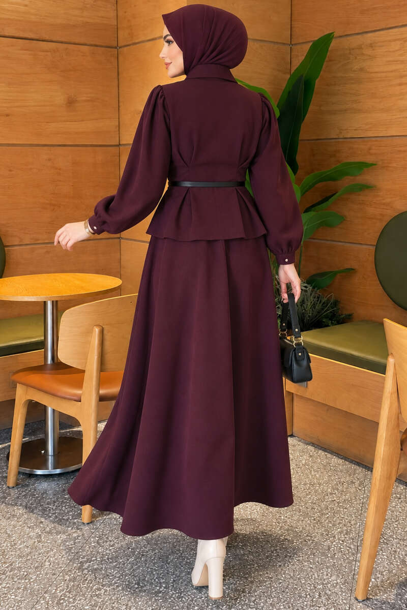 Pencil Belted Skirt Set Plum – Image 4