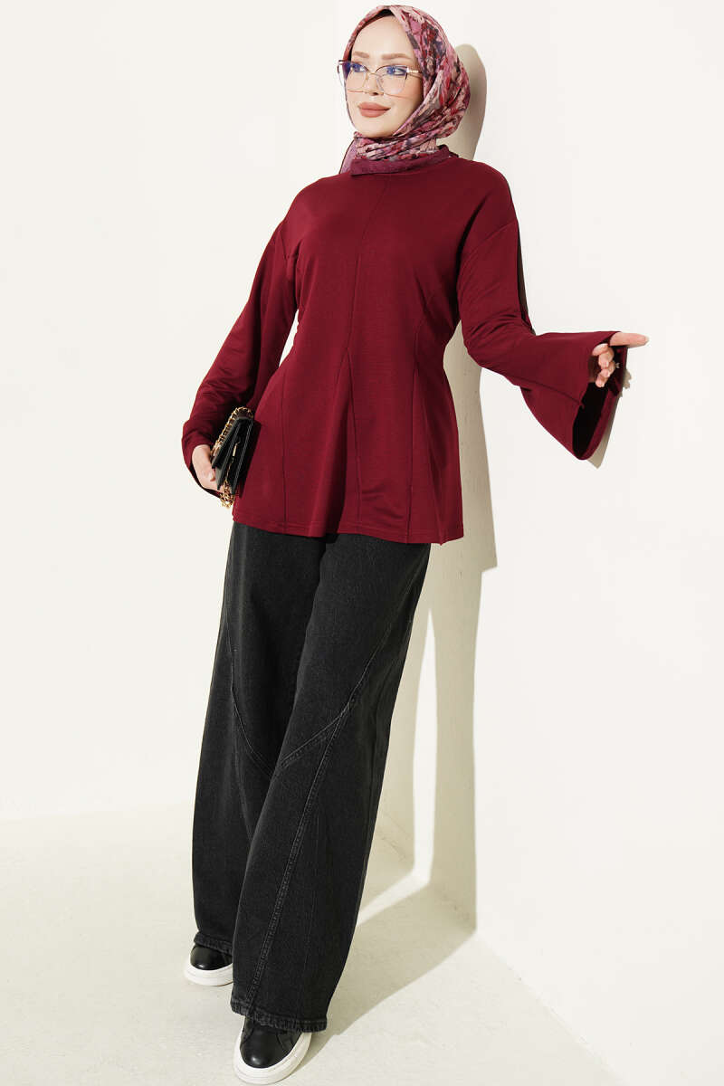 Striped Side-Tie Tunic Burgundy - Imagen 2