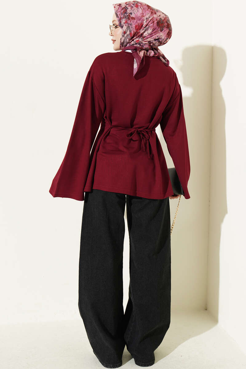 Striped Side-Tie Tunic Burgundy - Imagen 3