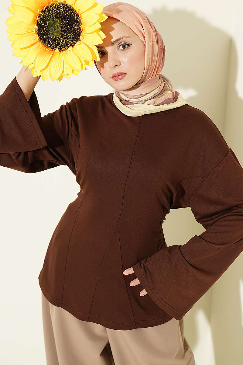 Striped Side-Tie Tunic Brown