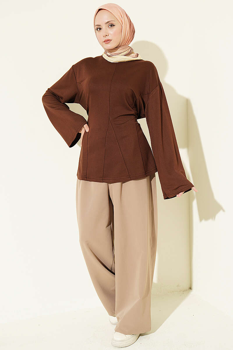 Striped Side-Tie Tunic Brown – Bild 2