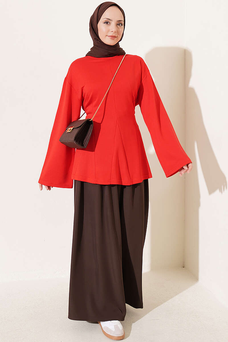 Striped Side-Tie Tunic Red - الصورة 2