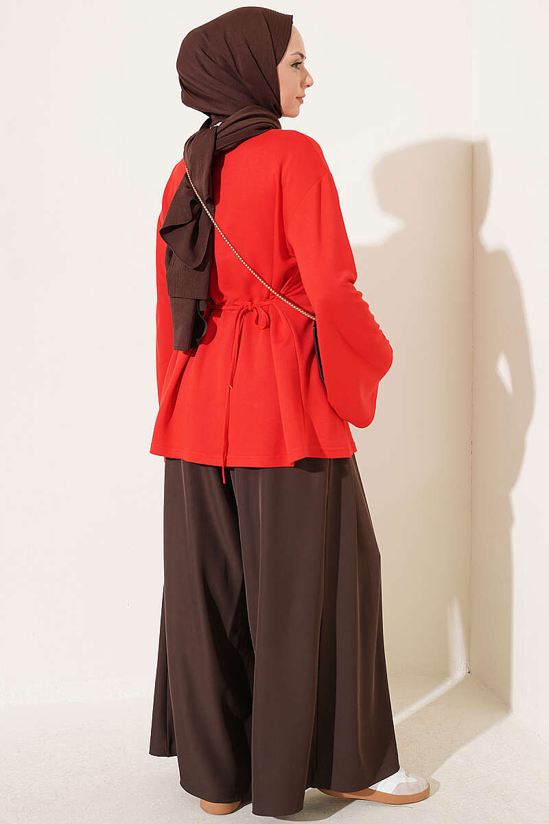 Striped Side-Tie Tunic Red - الصورة 3