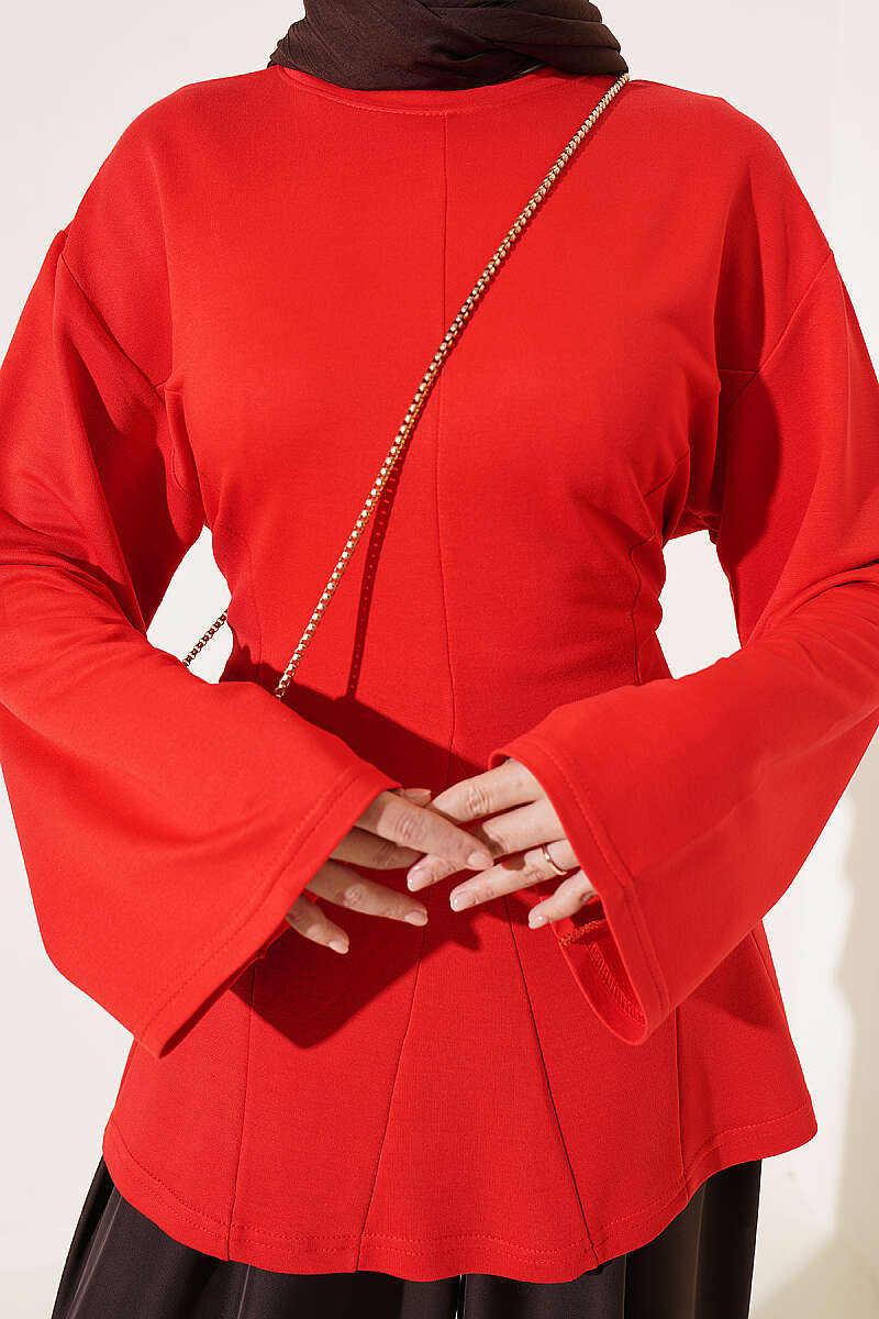 Striped Side-Tie Tunic Red - الصورة 4
