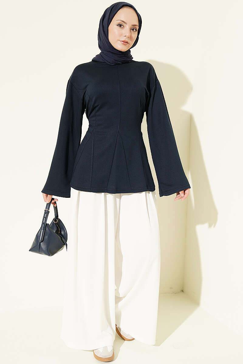 Striped Side-Tie Tunic Navy Blue - الصورة 2
