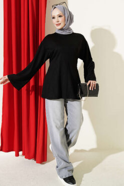Alternative view of Striped Side-Tie Tunic Black