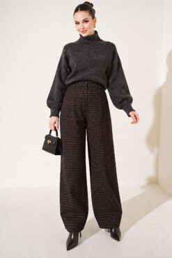 Alternative view of French terry plaid pants Dark Brown