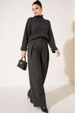 Alternative view of French terry plaid pants Khaki