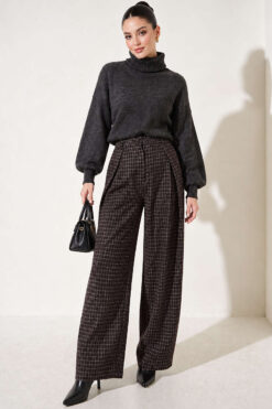 Alternative view of French terry plaid pants Brown