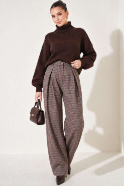 Alternative view of French terry plaid pants Mink