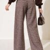 ⁦French terry plaid pants Mink⁩ - الصورة ⁦4⁩